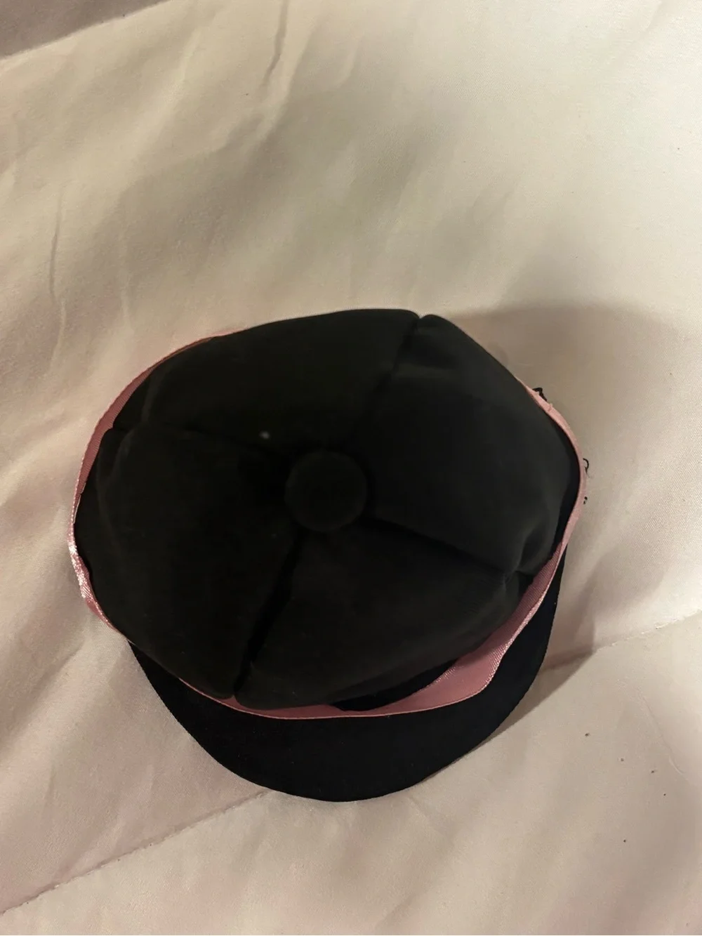 18” doll Black Cap with Pink Satin Ribbon